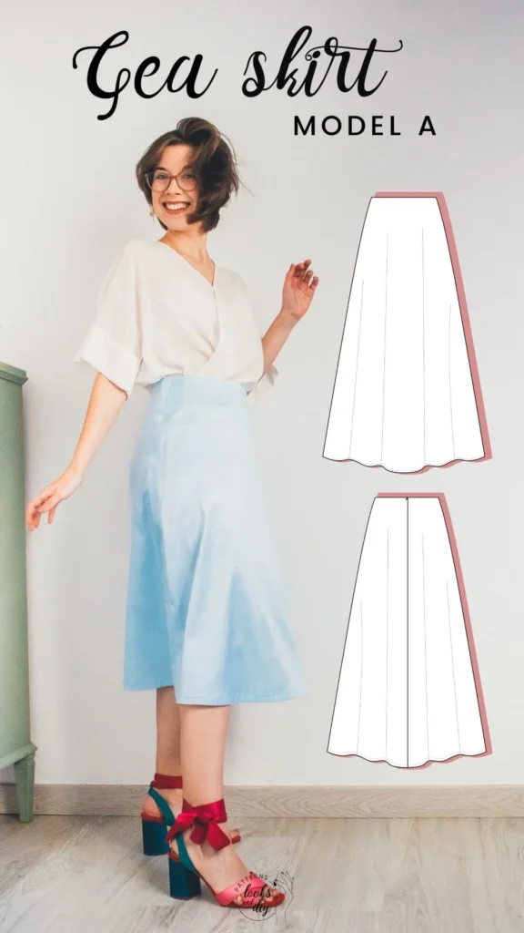 The finished skirt, one of the essential capsule wardrobe sewing patterns included in the course.
