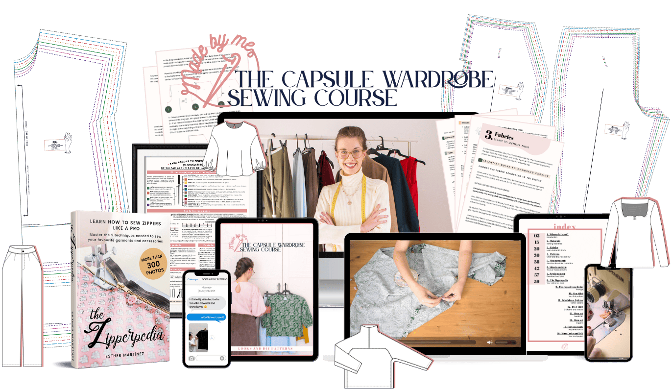 Everything included in this learn to sew course for building your own sustainable wardrobe: patterns, manuals, and video lessons.