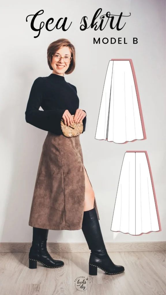 Detail of the curved hem on the skirt, a fundamental skill when learning to sew for beginners. Teaching basic sewing skills with a skirt project.