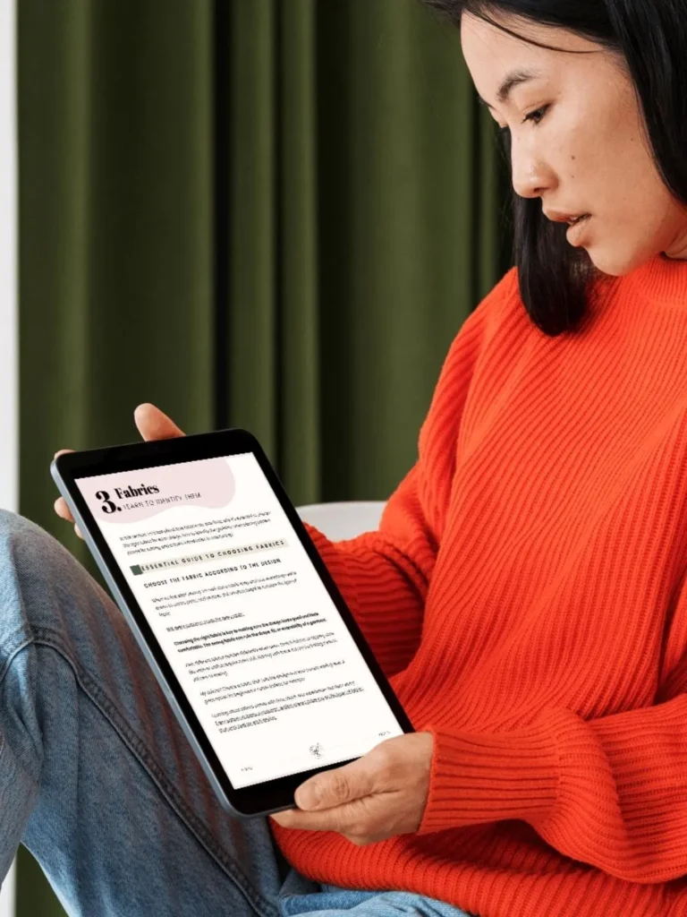 A page from the manual, part of the sewing curriculum for beginners, teaching fabrcis, machine settings and troubleshooting.