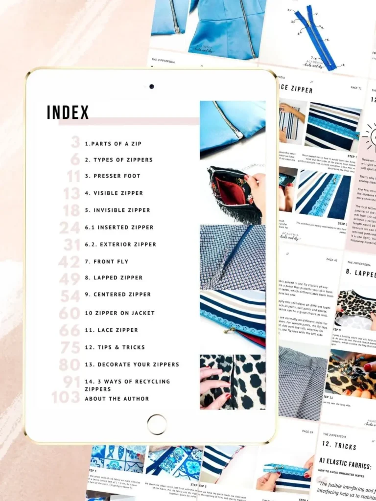 Zipper sewing techniques for beginners included in the capsule wardrobe course. Sewing guide with photo tutorials for different zipper types.