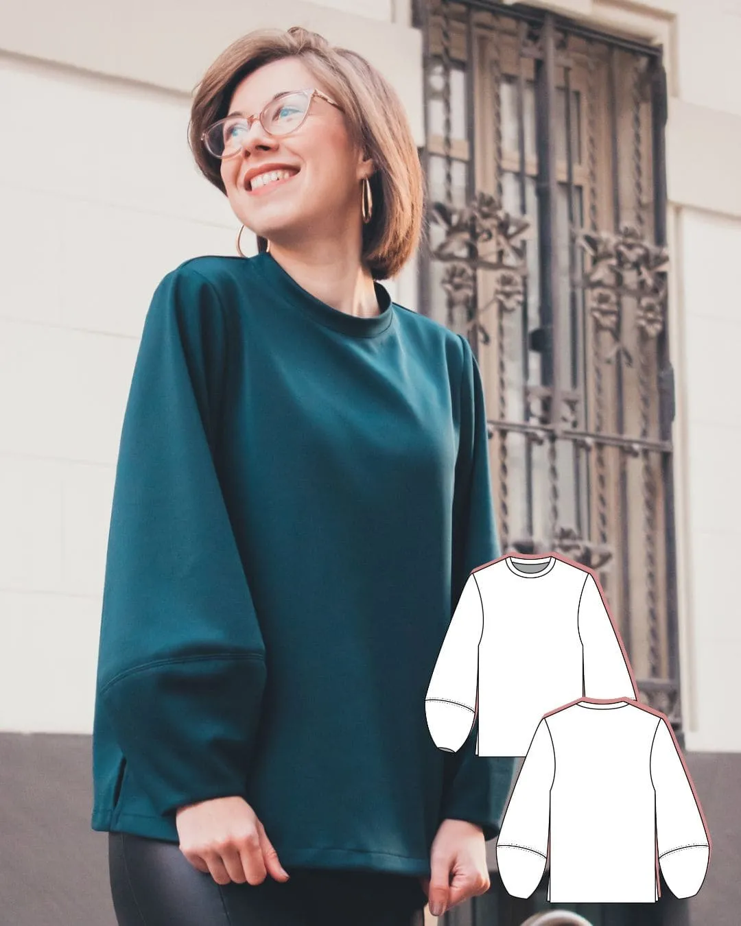 1 - Circe bishop sleeve sweatshirt sewing pattern Circe bishop sleeve sweatshirt sewing pattern. Circe is an elegant pullover pattern for women