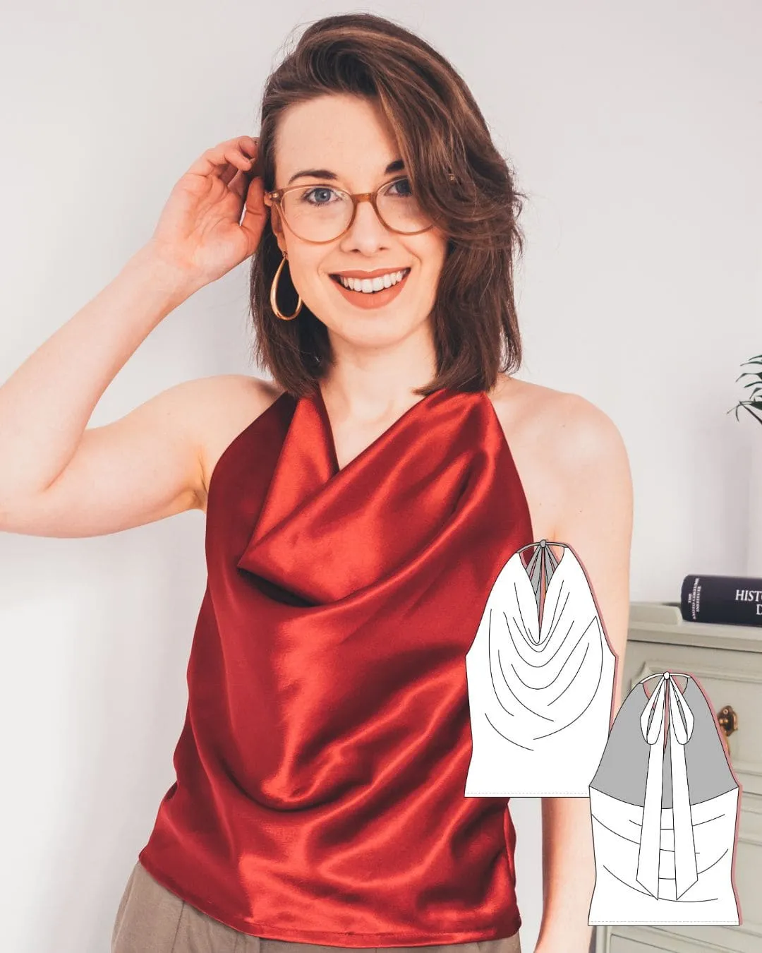 1 halter cowl neck top sewing pattern Halter cowl neck top sewing pattern - Peito top sewing pattern