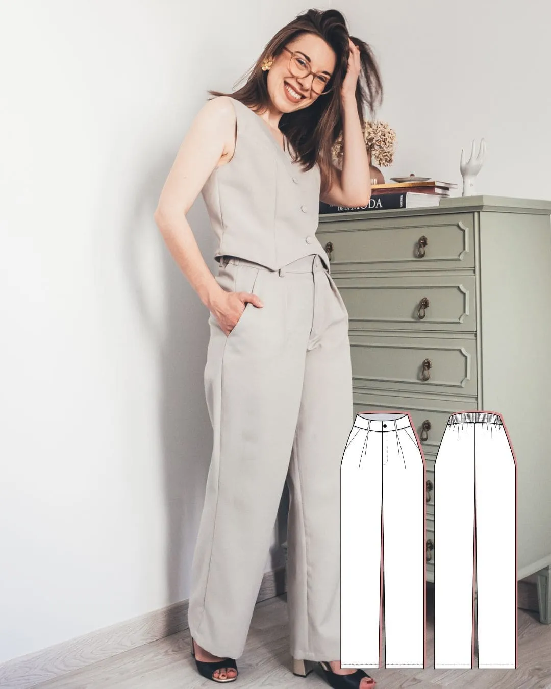 1 Women’s elastic-back waist pants sewing pattern Women’s elastic-back waist pants sewing pattern