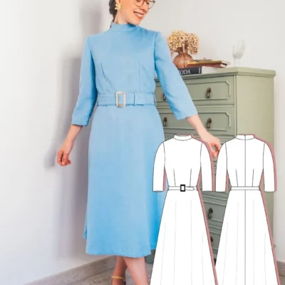 Modest dress sewing pattern with a semi-fitted A-line silhouette ~ Aura Dress