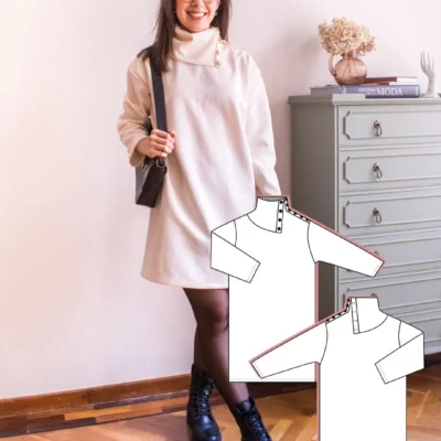 Turtleneck dress sewing pattern with asymmetric design ~ Diana Dress